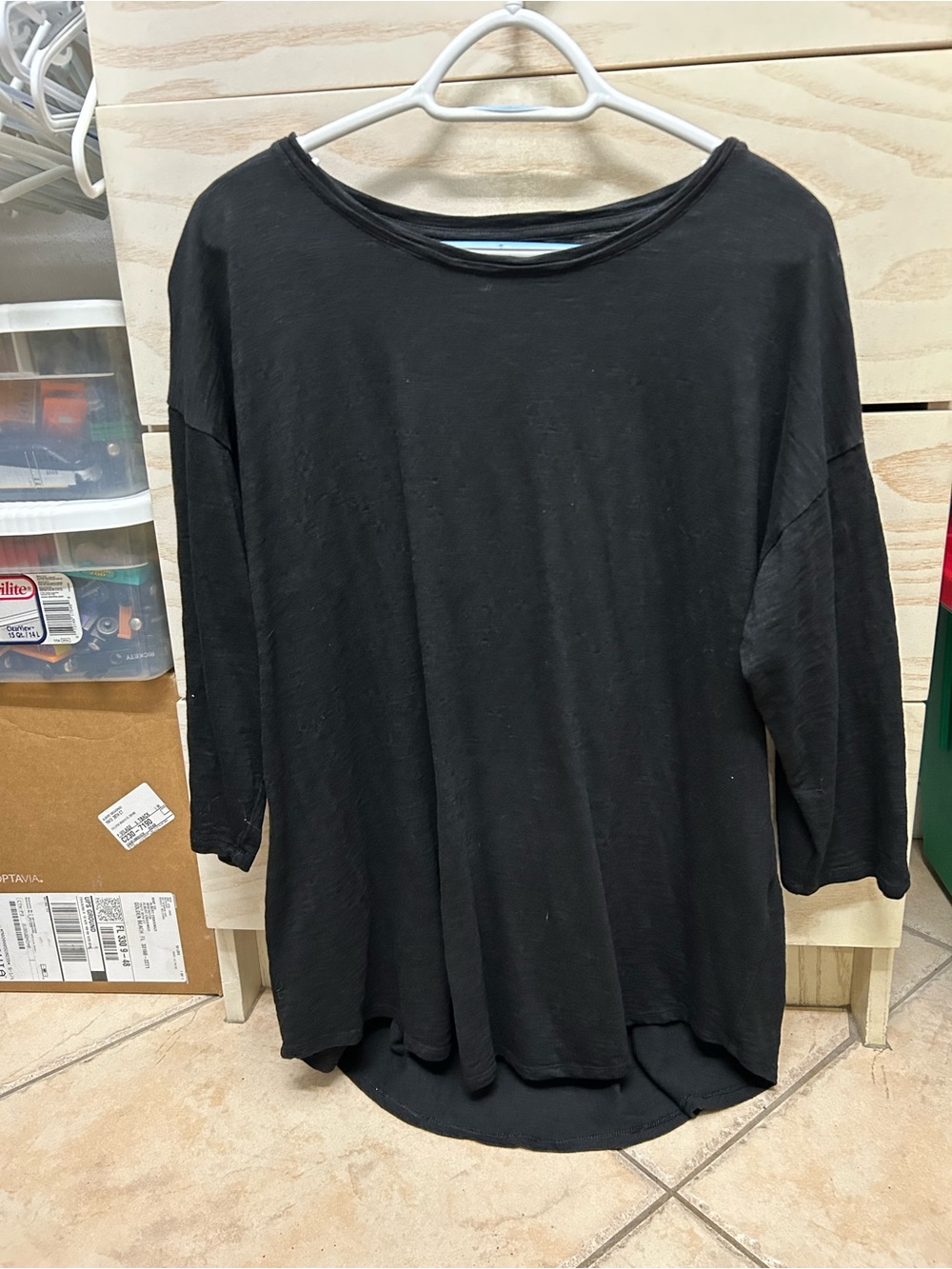 Chico's Black Relaxed Boatneck Long Sleeve Tee